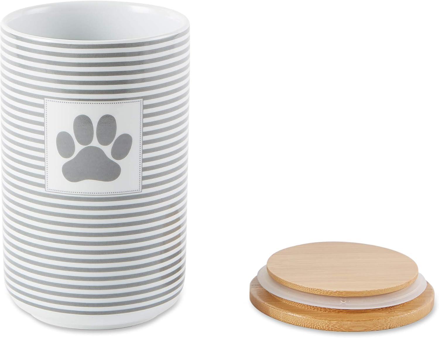 Bone Dry Ceramic Canister Jar for Pet Treats, Dishwasher Safe, 4x6.5", Gray Stripe