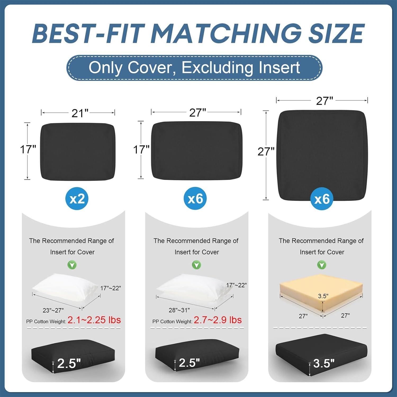 Black Olefin Outdoor Sofa Cushion Covers Set, 27x27 Inch