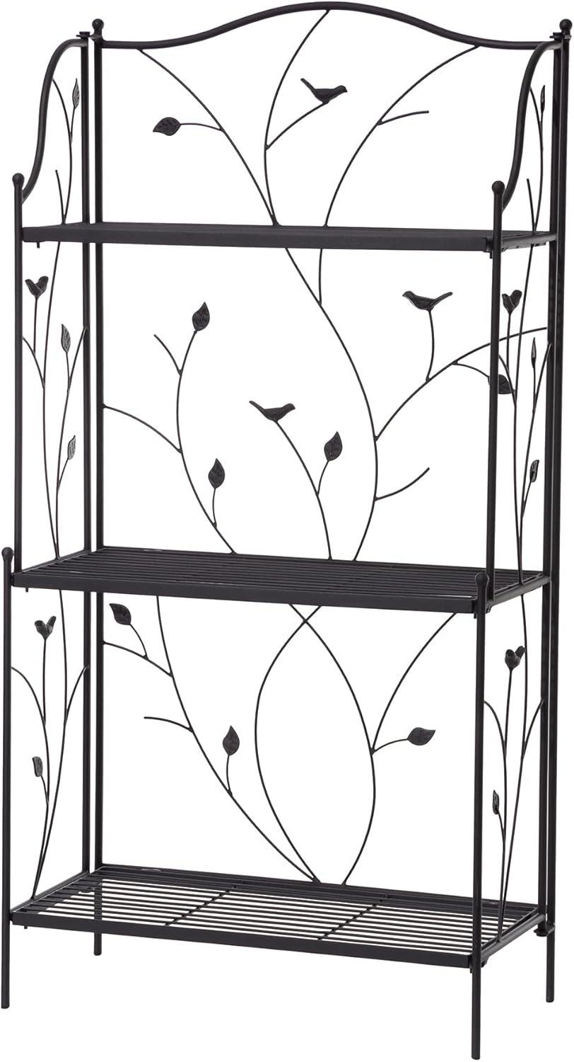 Black Metal 3-Tier Rectangular Plant Stand with Vines and Birds