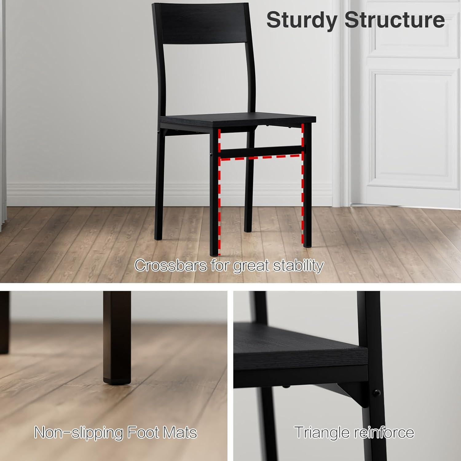 Black Metal and Wood Dining Chairs Set of 4