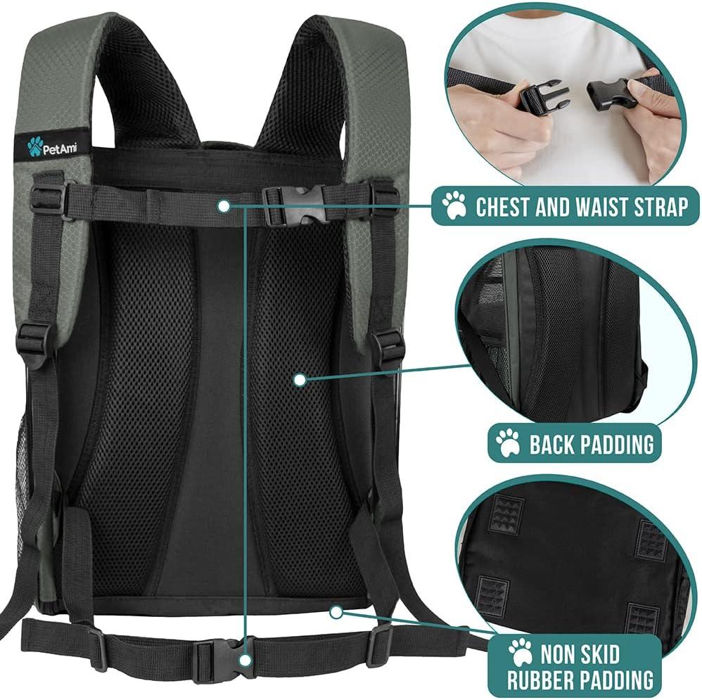 PetAmi Premium Dog Backpack Carrier Small Large Cat Puppies, Ventilated Pet Hiking Travel Bag, Airline Approved Safety Camping Biking