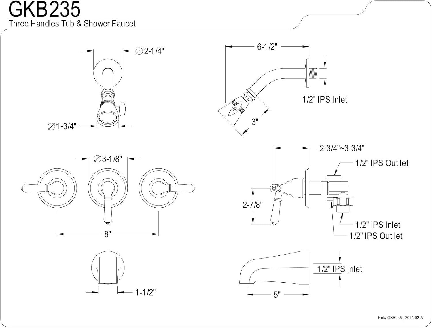 Oil Rubbed Bronze Triple-Handle Wall Mounted Tub and Shower Faucet