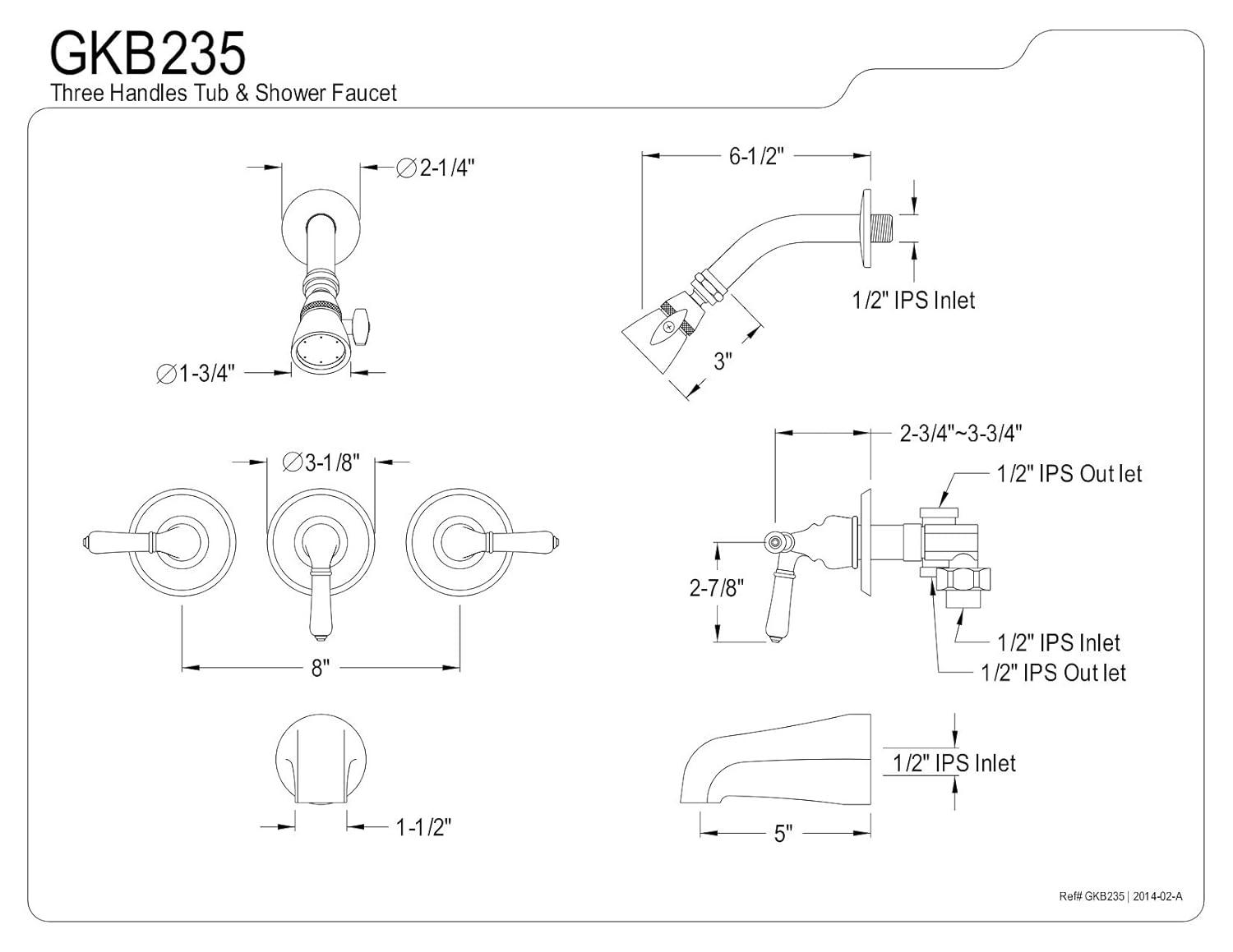 Kingston Brass GKB235 Magellan Tub and Shower Faucet with Three Handles, Oil Rubbed Bronze, 11.68 x 8 x 7.75