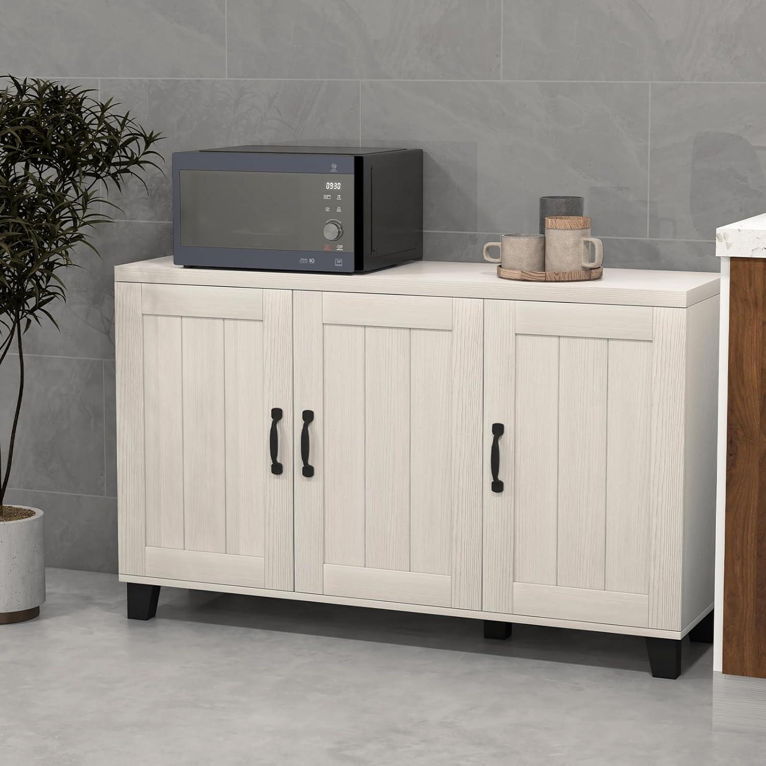 Whitewash 3-Door Sideboard Buffet Cabinet with Adjustable Shelves