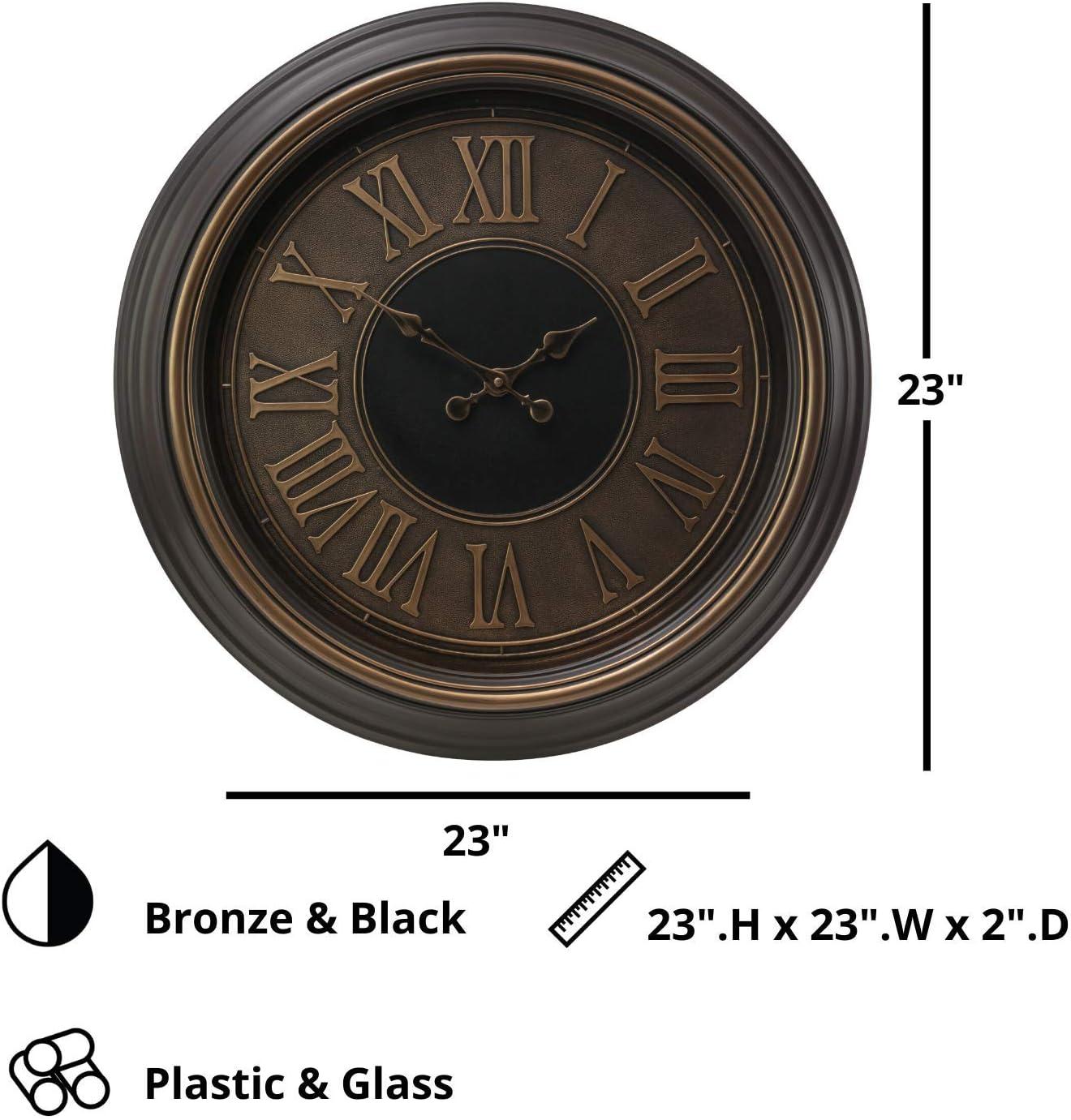 Kiera Grace 23" Genoa Oversized Wall Clock Dark Brown: Modern Analog Indoor Decor, Glass Face, No Battery Included