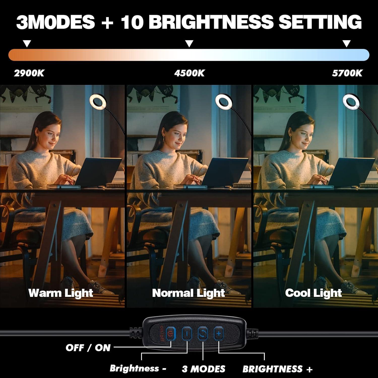 Desk Magnifying Glass with Light 10x, Magnifer with 3 Light Color, 10 Adjustable Brightness, Flexible Gooseneck, Magnifying Lamp with Clamp for Craft, Diamond Painting, Soldering, Elderly