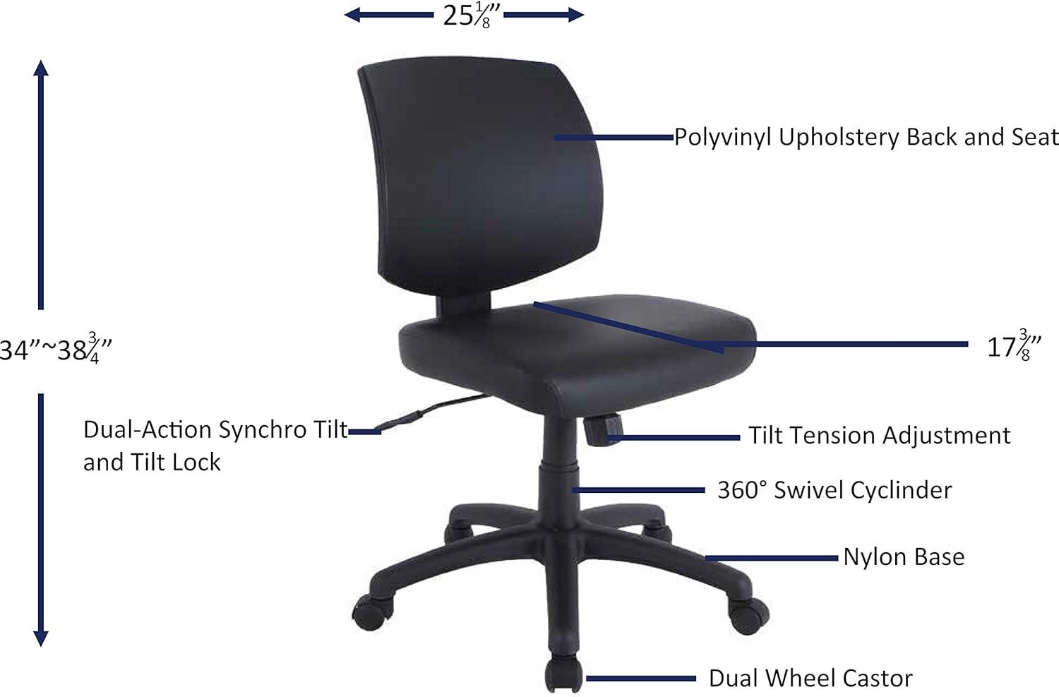 Black Armless PVC Upholstery Task Chair