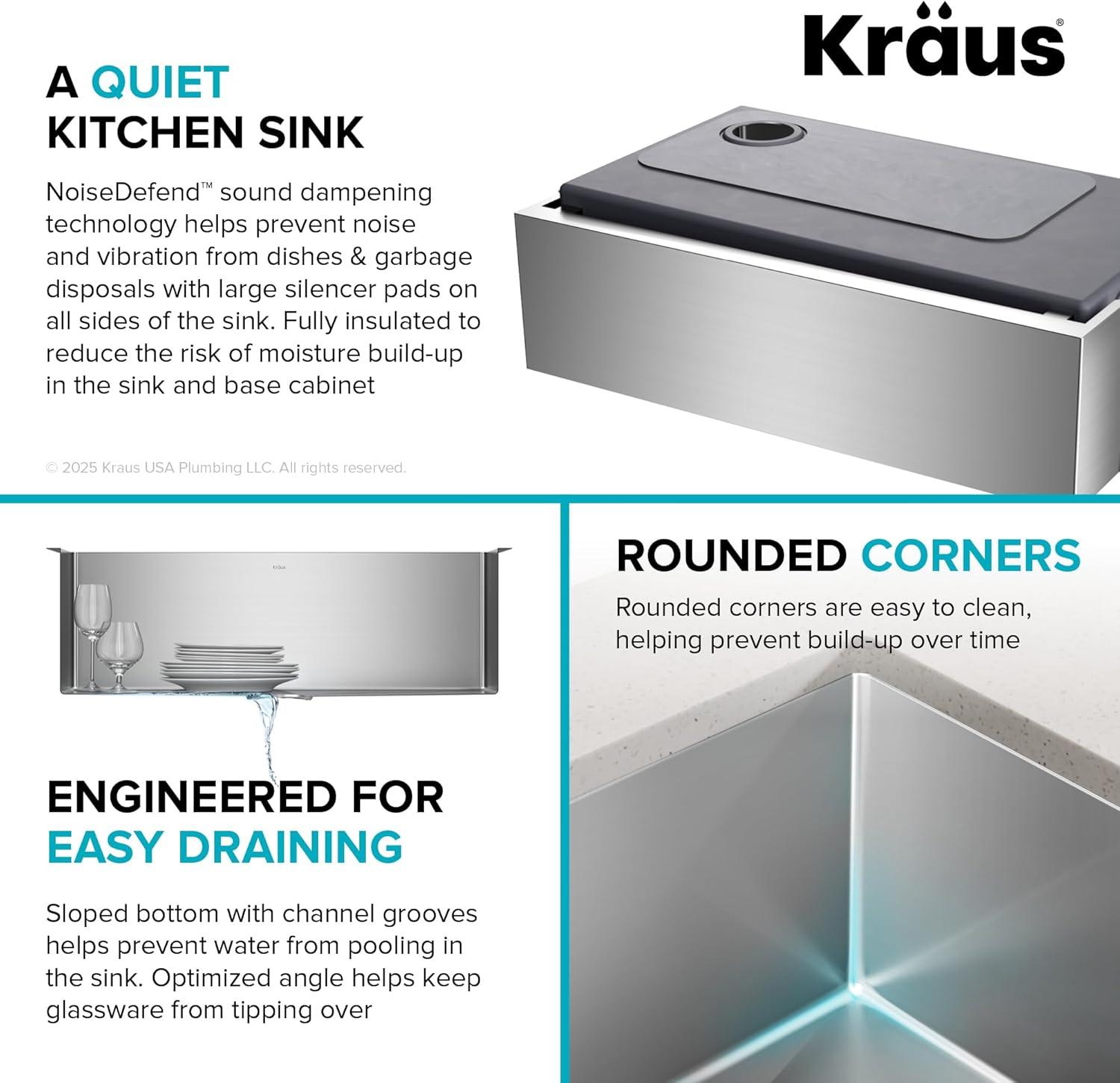 KRAUS Standart Pro Apron Front Farmhouse 16 Gauge Single Bowl Stainless Steel Kitchen Sink