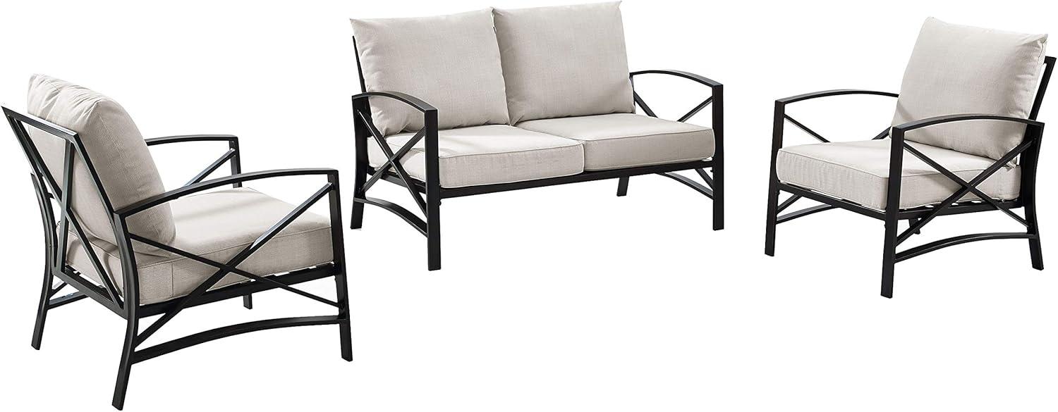 Kaplan 3-Piece Steel Outdoor Seating Set with Oatmeal Cushions