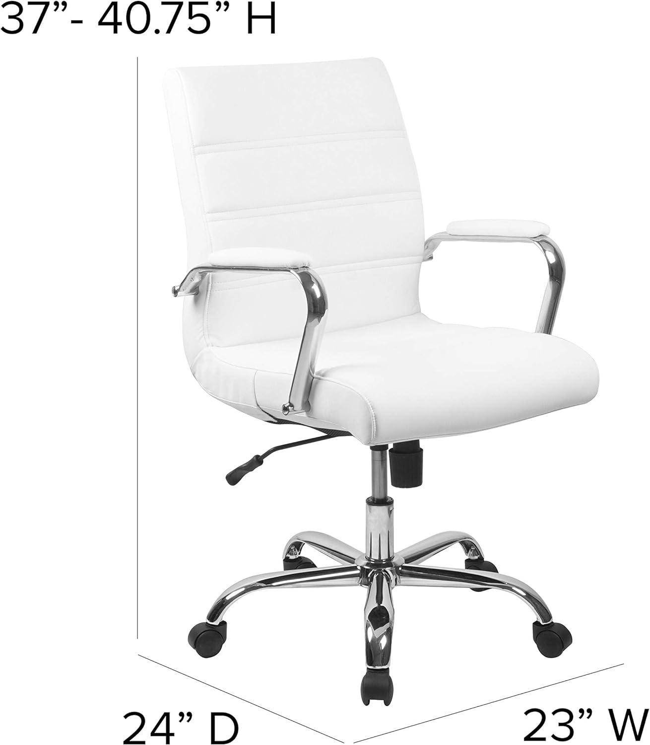 White Mid-Back LeatherSoft Swivel Executive Chair with Chrome Base