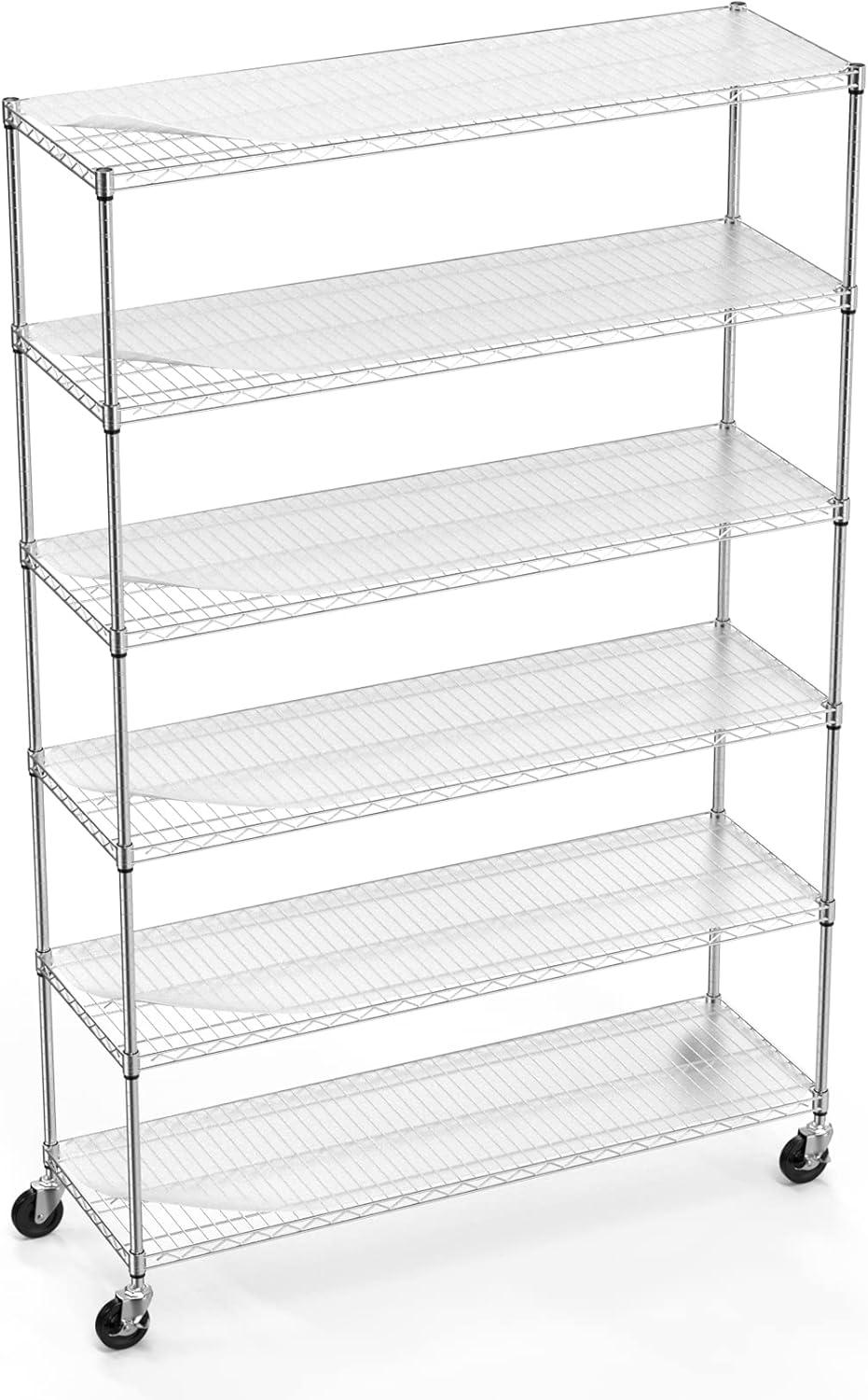 Chrome Heavy-Duty 6-Tier Adjustable Wire Storage Rack with Wheels