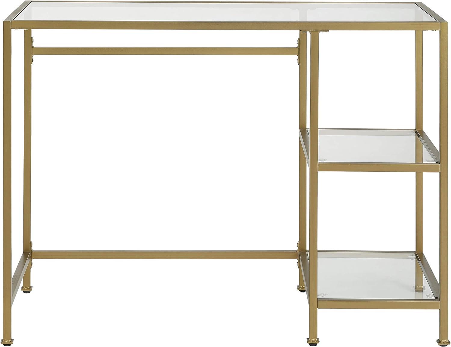 Sleek Gold-Frame 46" Glass-Top Modern Desk/Vanity