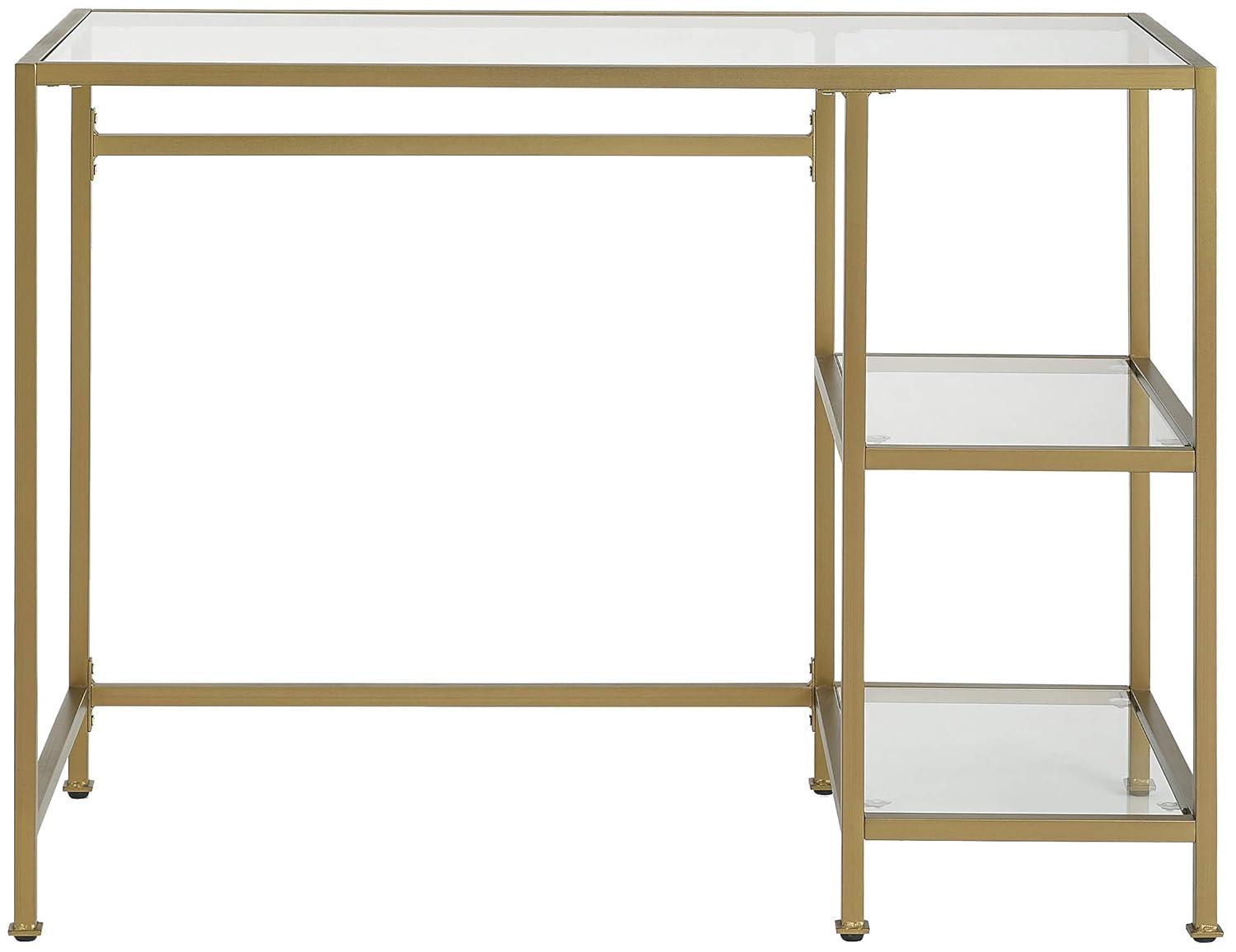 Aimee Desk Gold - Crosley: Sleek Steel Frame, Tempered Glass Top, Open Storage Shelf