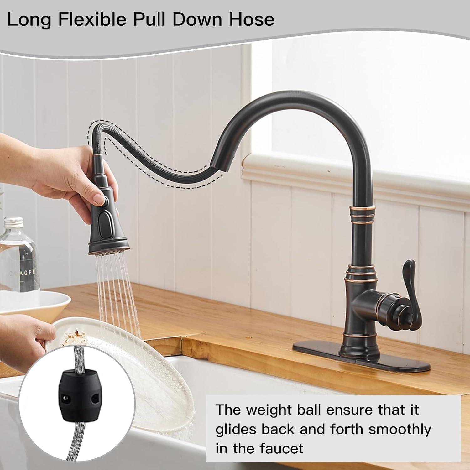 Oil Rubbed Bronze High Arc Kitchen Faucet with Pull-Out Spray