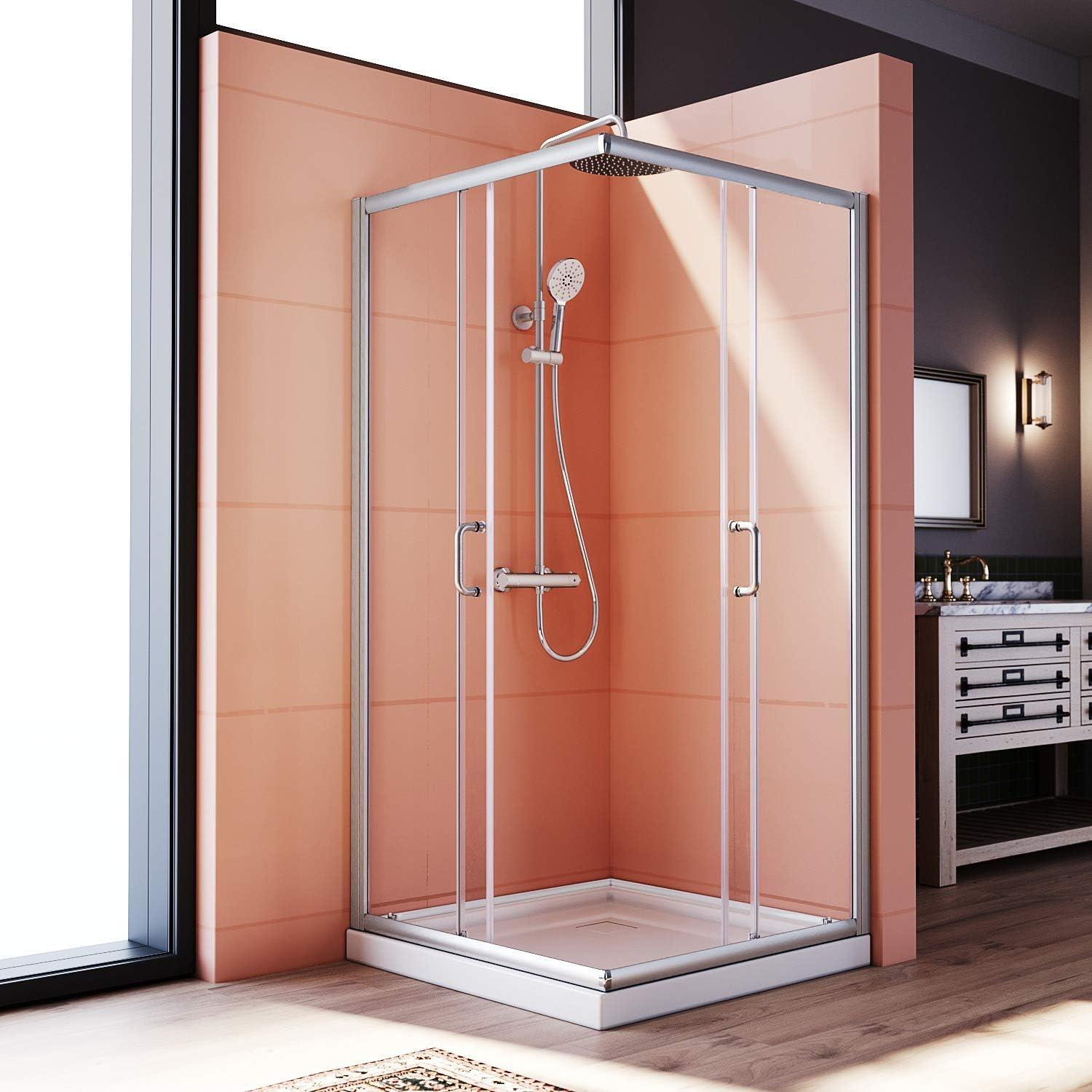 Elegant 34 x 34 x 72 inch Framed Square Shower Enclosure with Double Sliding Shower Door and 1/4''Tempered Glass