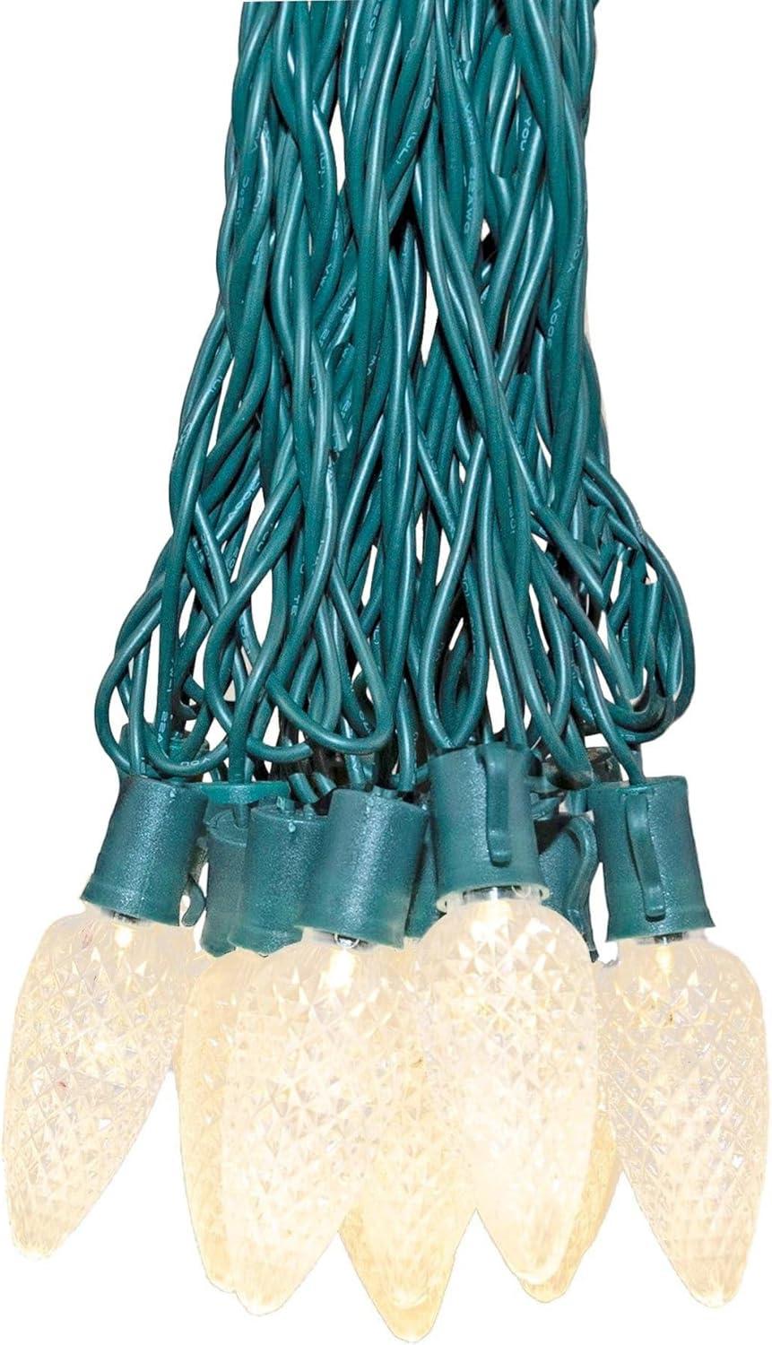Novelty Lights LED Warm White C9 Faceted, Green Wire (25 Bulbs, 120 V)