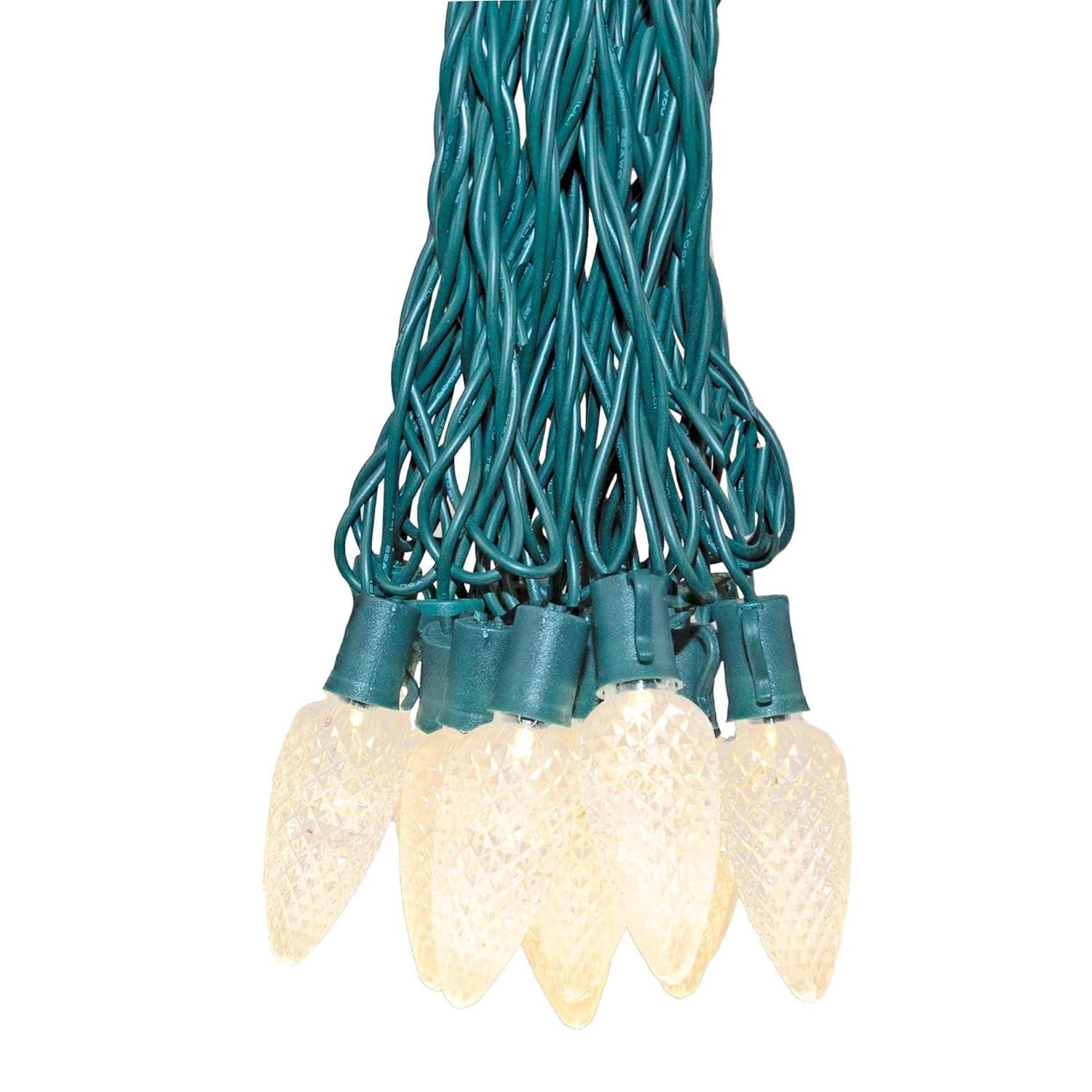 Novelty Lights LED Warm White C9 Faceted, Green Wire (25 Bulbs, 120 V)