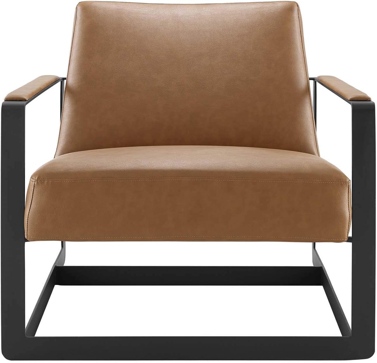 Seg Upholstered Vinyl Accent Chair Tan - Modway: Faux Leather, Wood Frame, Living Room Armchair