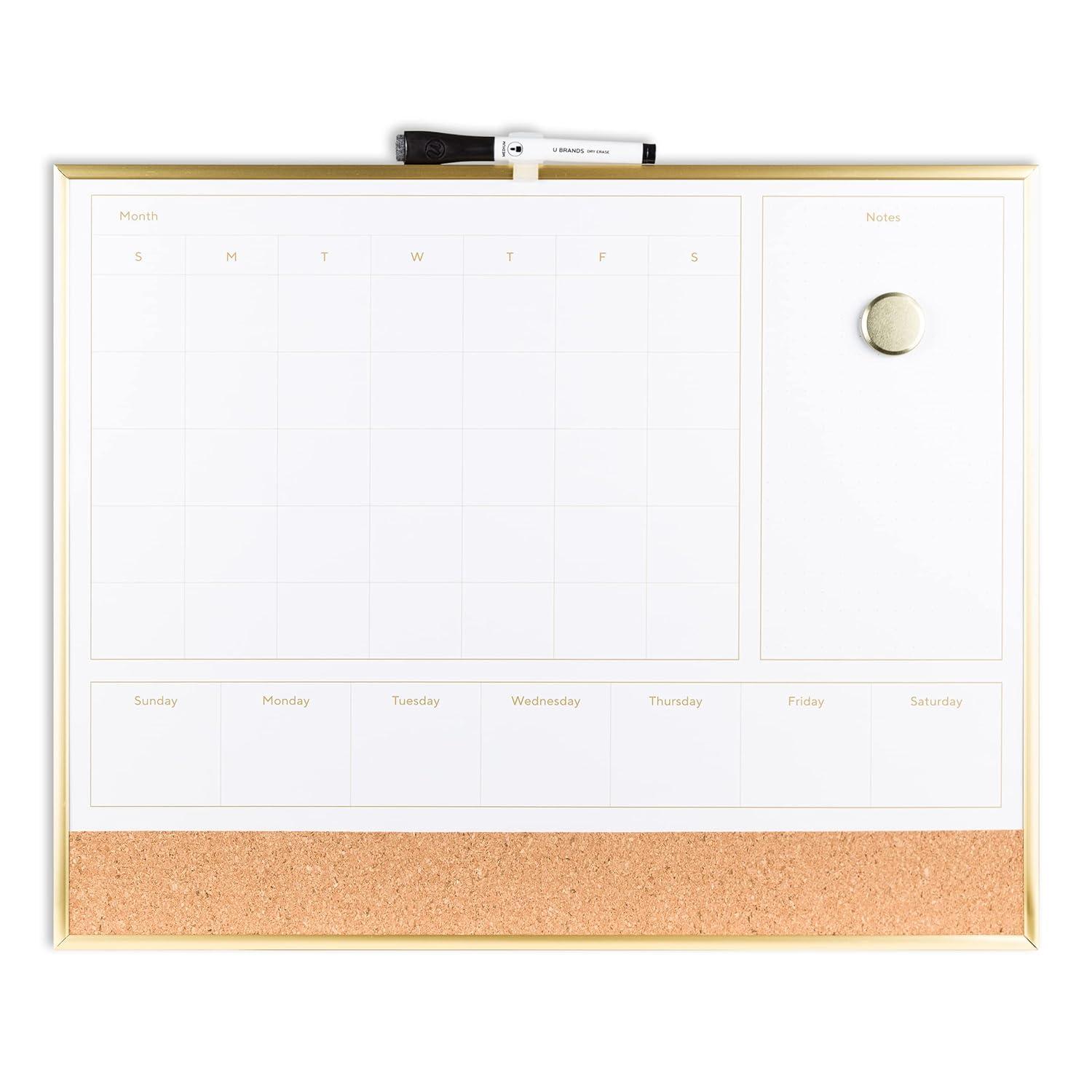 U BRANDS Dry Erase 2-in-1 Magnetic Whiteboard with Gold Frame