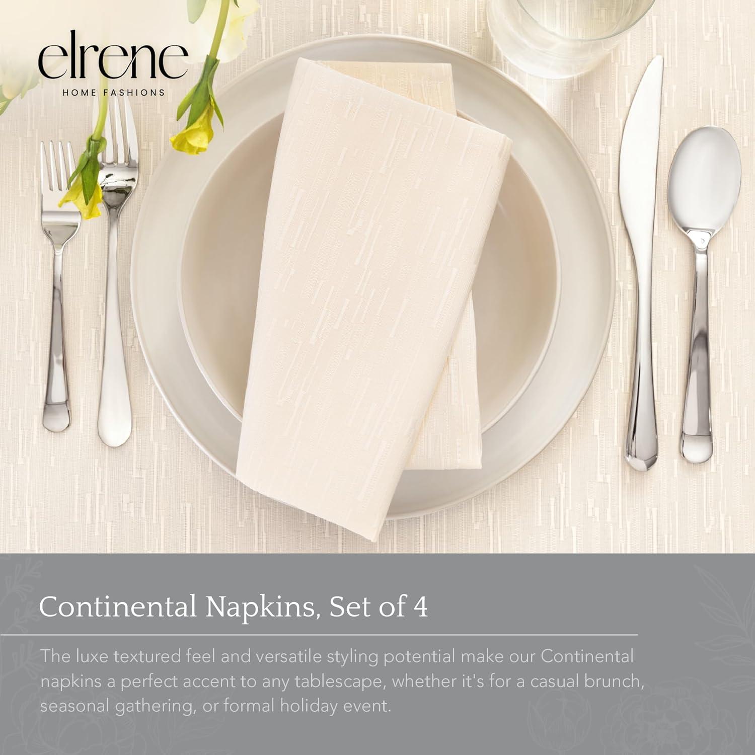 Continental Solid Texture Water and Stain Resistant Napkins, Set of 4 - 17" x 17" - Ivory - Elrene Home Fashions