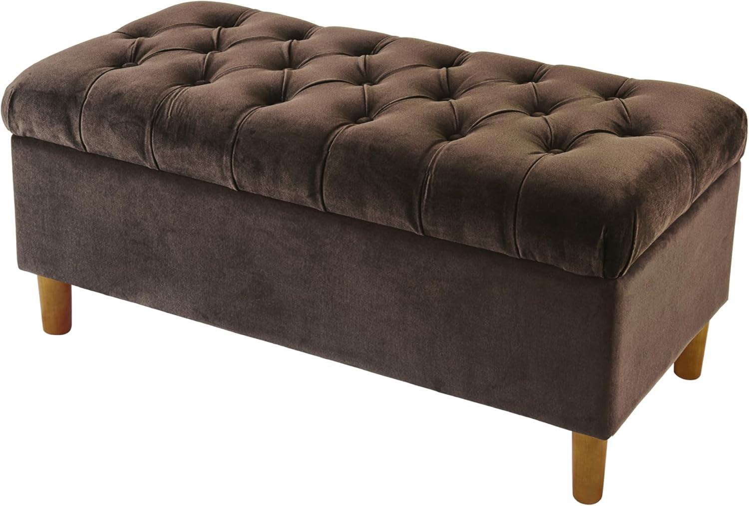 Button Tufted Storage Bench with Cone Wood Legs - HomePop