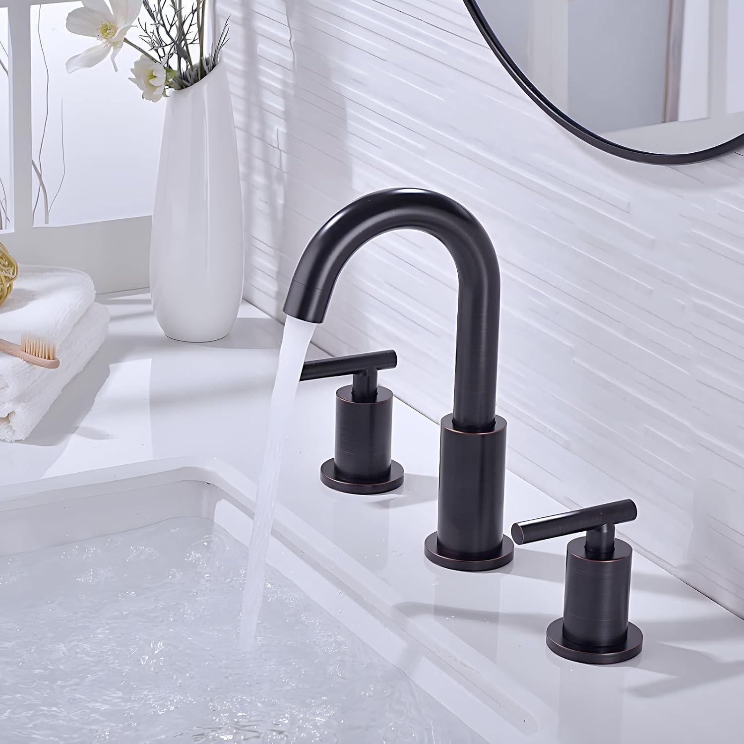 Oil Rubbed Bronze 8-Inch Widespread Double Handle Bathroom Faucet