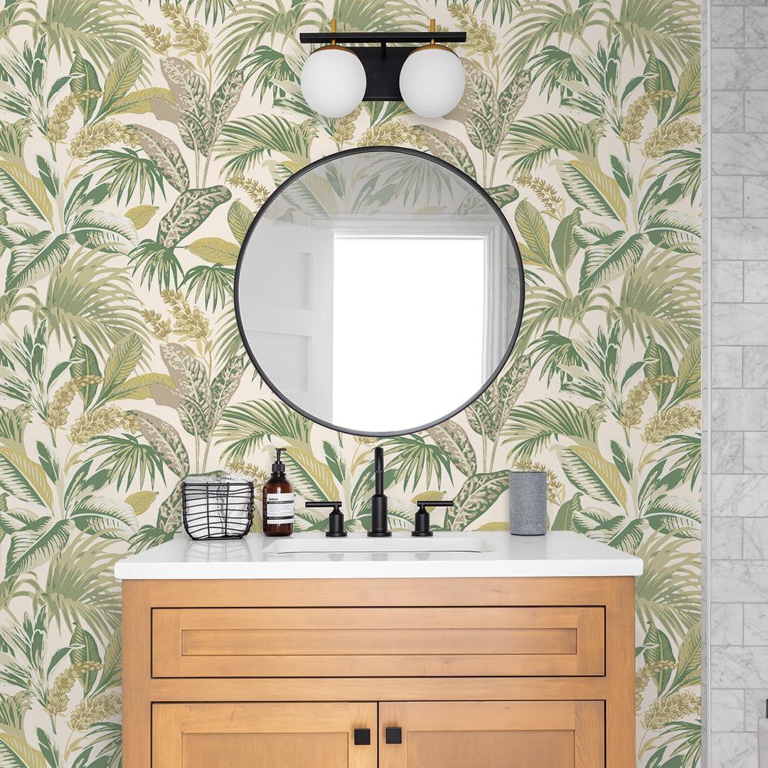 Tempaper & Co.® Havana Palm Removable Peel and Stick Wallpaper, Tropical Green, 28 sq. ft.: Vinyl Botanical Leaf Design