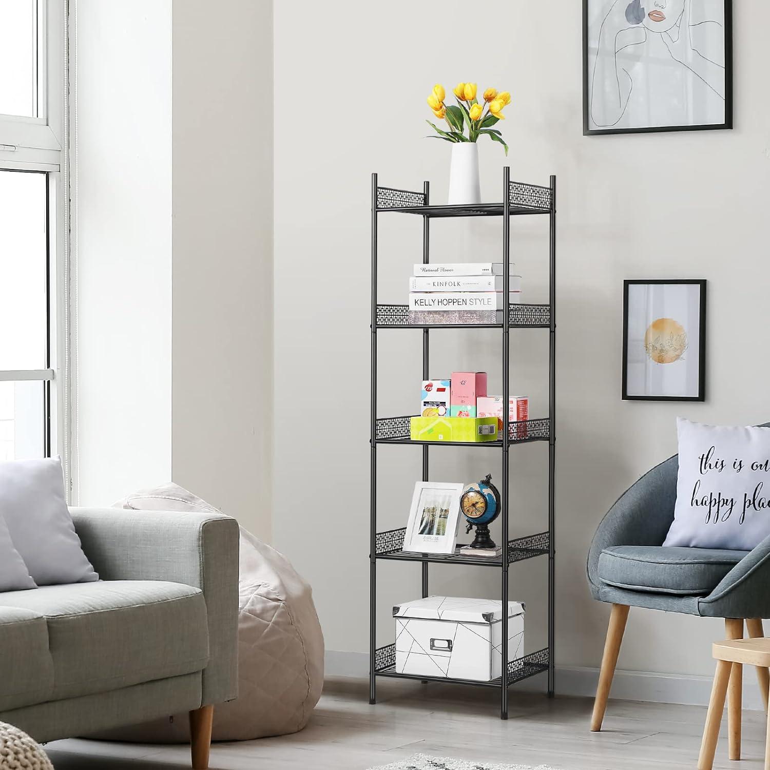 Black 5-Tier Metal Wire Bathroom Storage Shelf