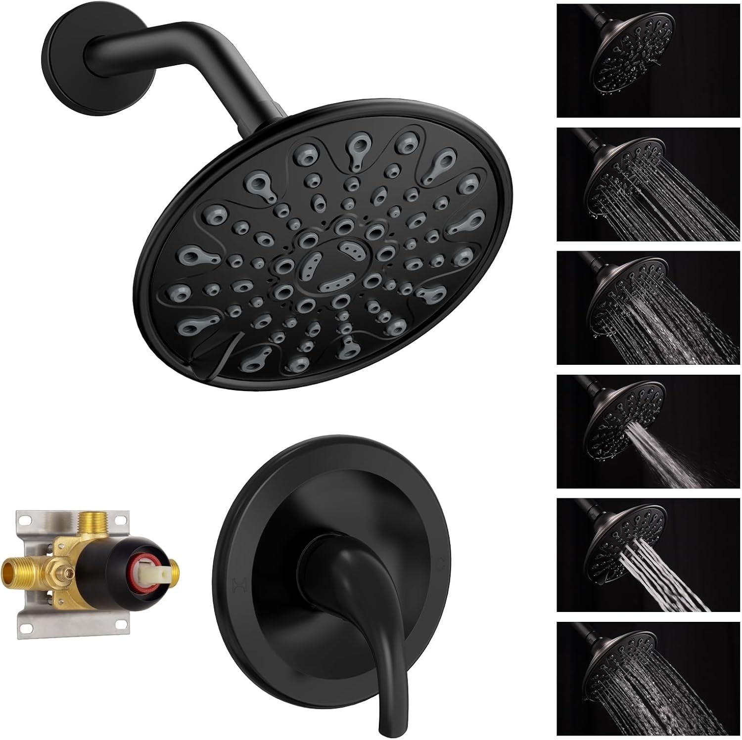 Brushed Nickel Shower Faucet Set, EMBATHER Shower Fixtures with 6 Inch Rainfall Shower Head, Single Handle Control Shower Valve and Trim Kit