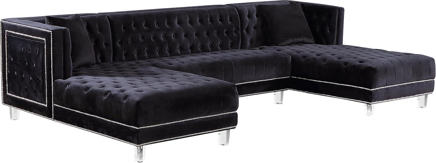 Luxurious Black Velvet Tufted 3-Piece Sectional with Nailhead Accents