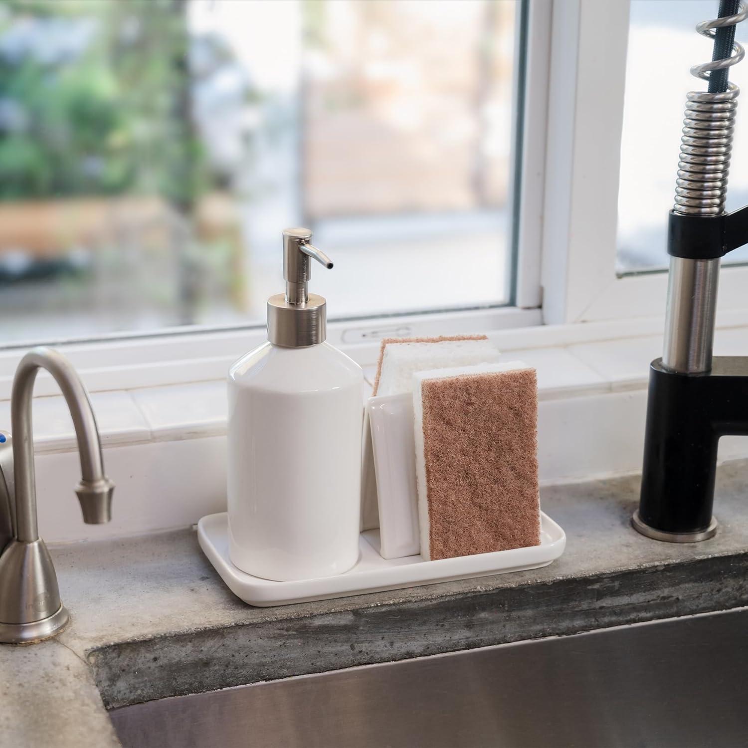 White Ceramic Soap Dispenser with Brushed Nickel Pump