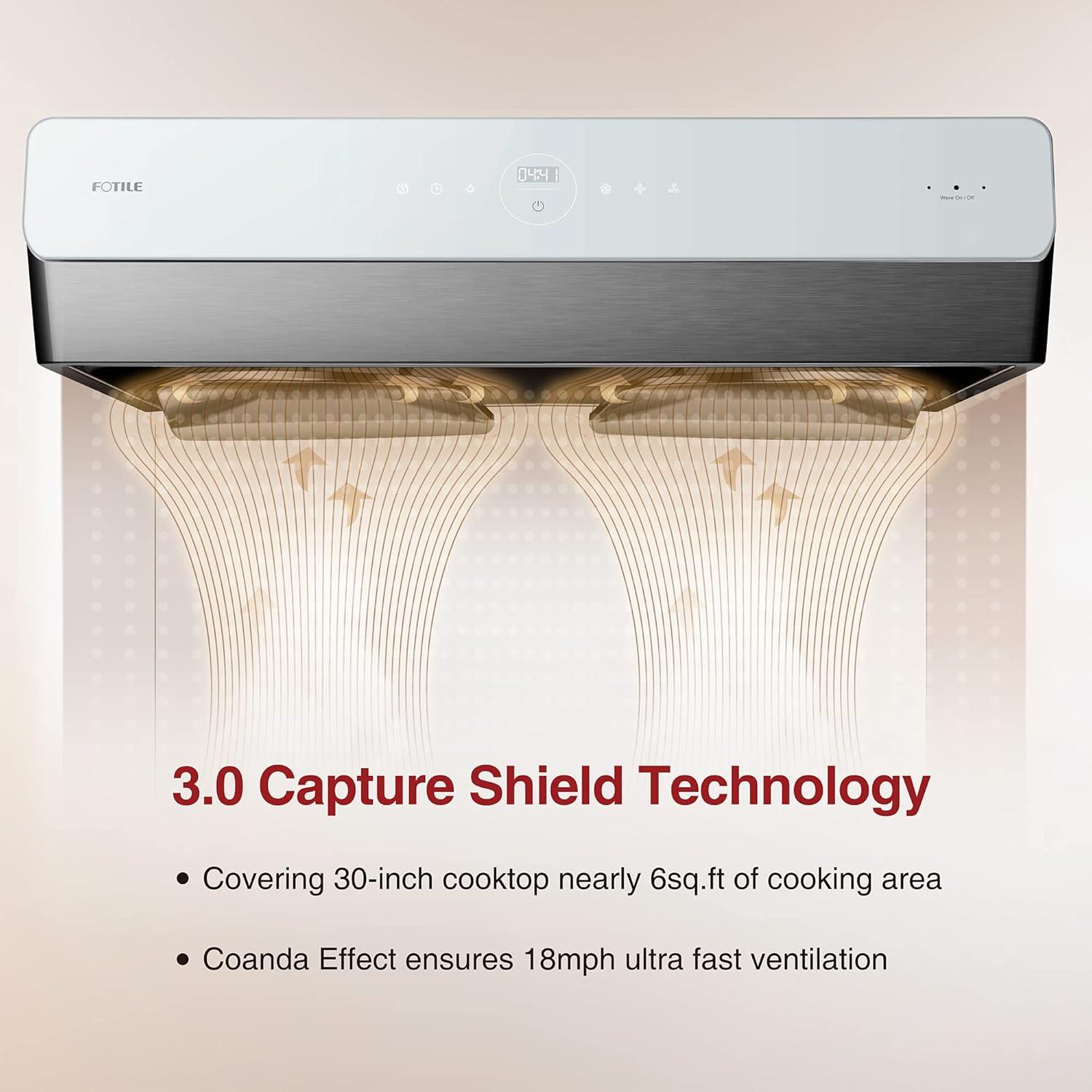 FOTILE Pixie Air® Series Slim Line Under the Cabinet Range Hood with WhisPower Motors and Capture-Shield Technology for Powerful & Quiet Cooking Ventillation