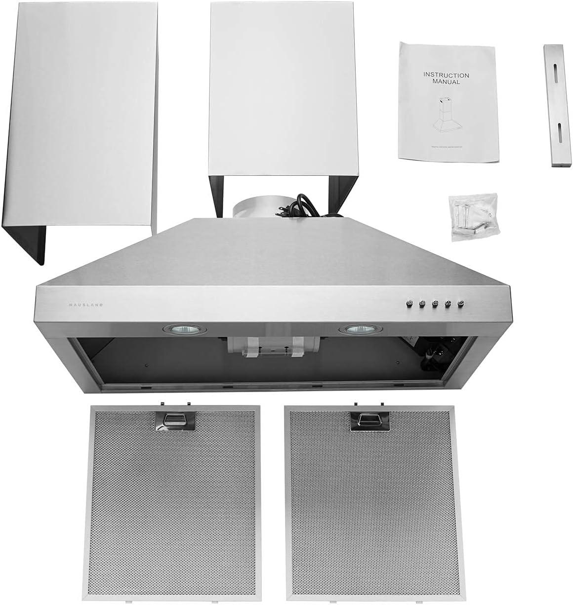 Stainless Steel Convertible Wall Mounted Range Hood with Charcoal Filter