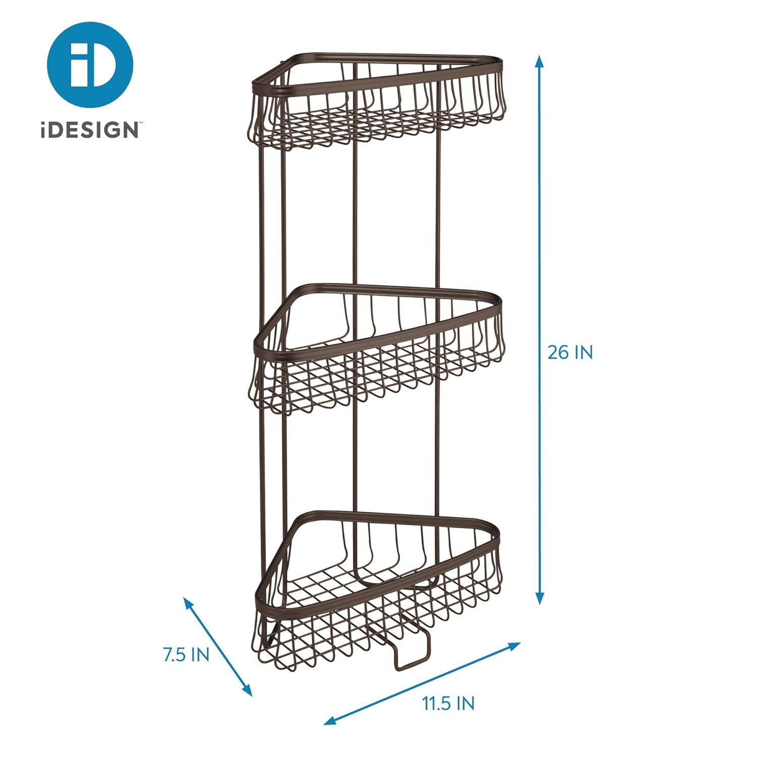 InterDesign iDesign York Metal Wire Corner Standing Shower Caddy 3-Tier Bath Shelf Baskets for Towels, Soap, Shampoo, Lotion, Accessories, Bronze