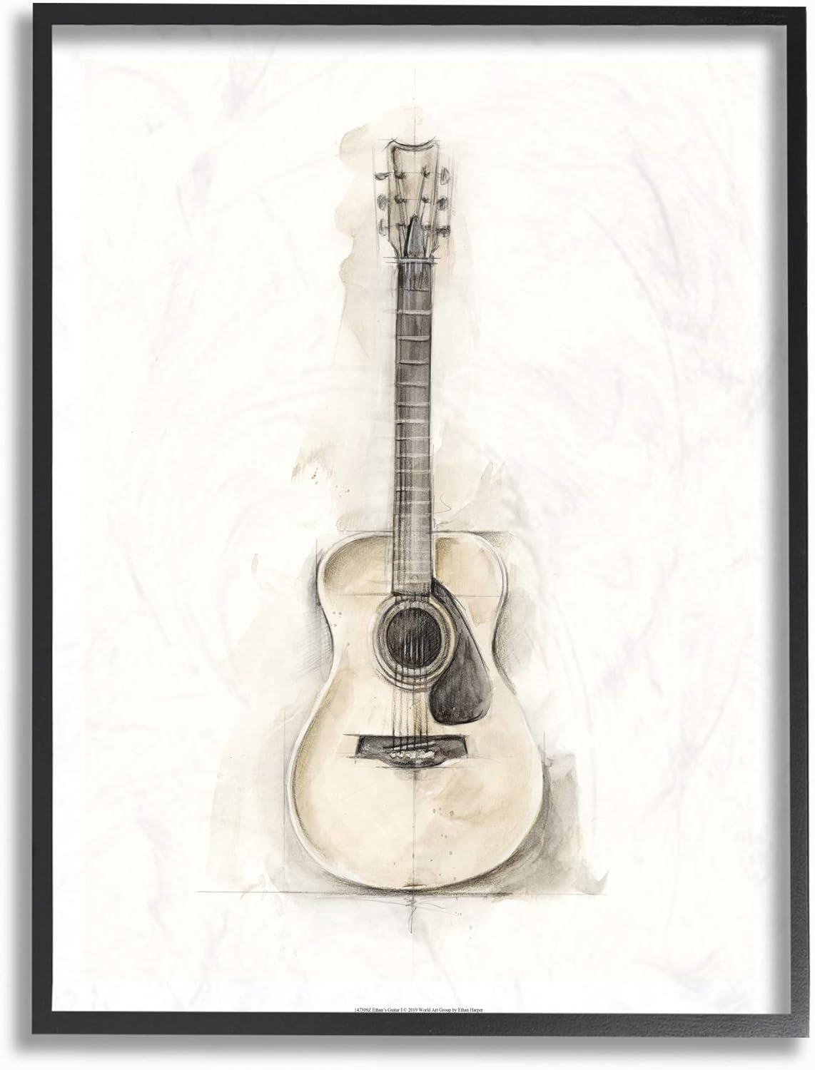 Acoustic Guitar Watercolor Abstract Canvas Art for Kids