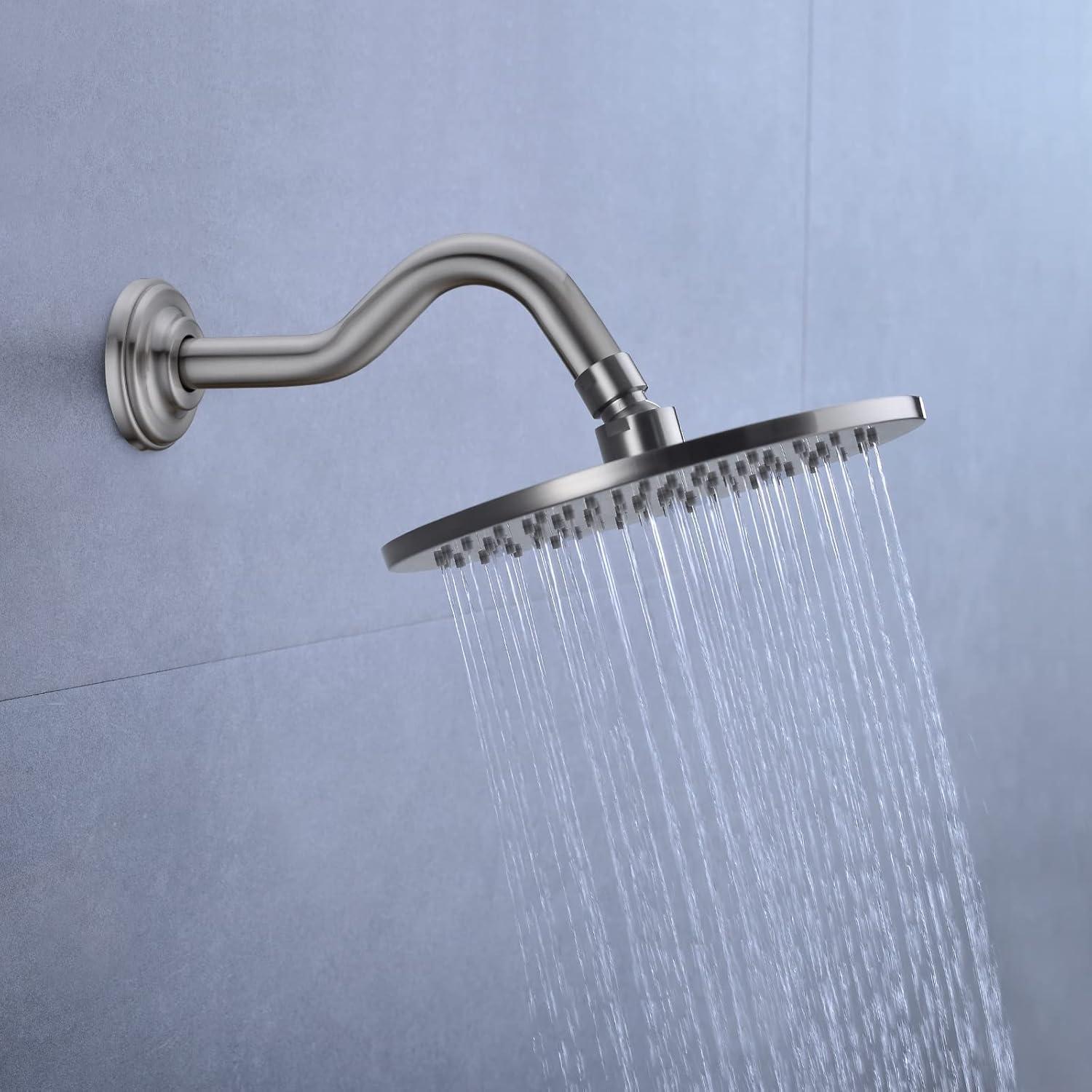 8-Inch Brushed Nickel Curved Wall-Mounted Shower Arm