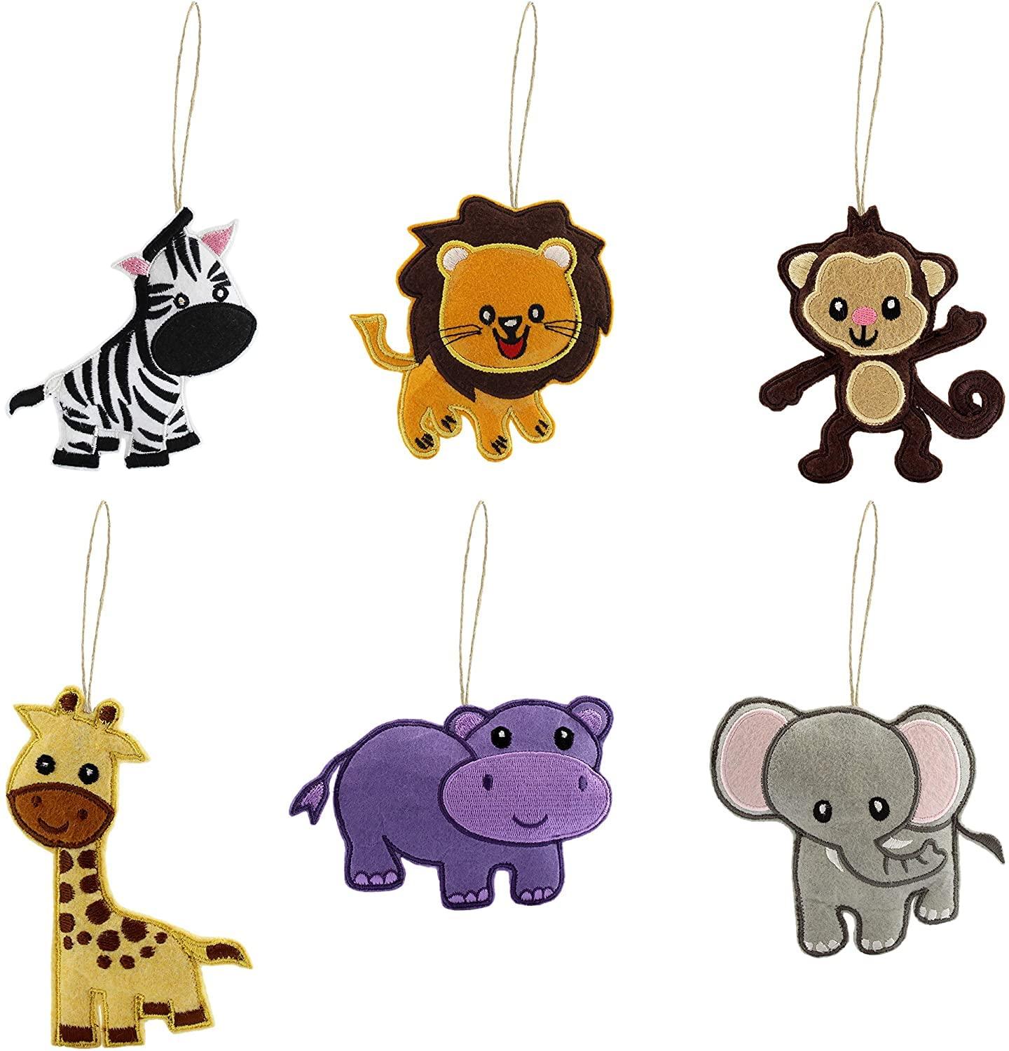 Darware My Forest Friends Plush Animal Christmas Tree Ornaments, 6pc Set; Holiday Craft Decoration Baby Shower
