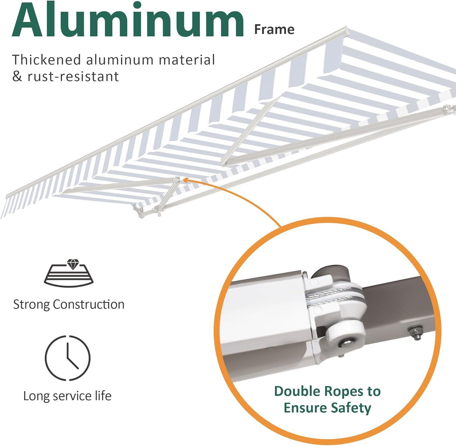 Large White and Black Striped Polyester Retractable Outdoor Canopy