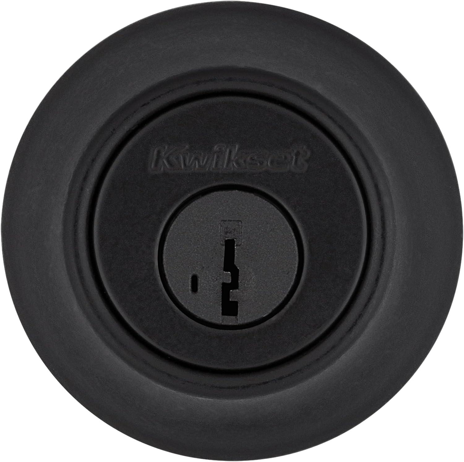 Kwikset 660 Deadbolt Deadbolt Lock, Matte Black Round Exterior Keyed Front Entry Door, Pick Resistant SmartKey Rekey Security, Single Cylinder Dead Bolt C30