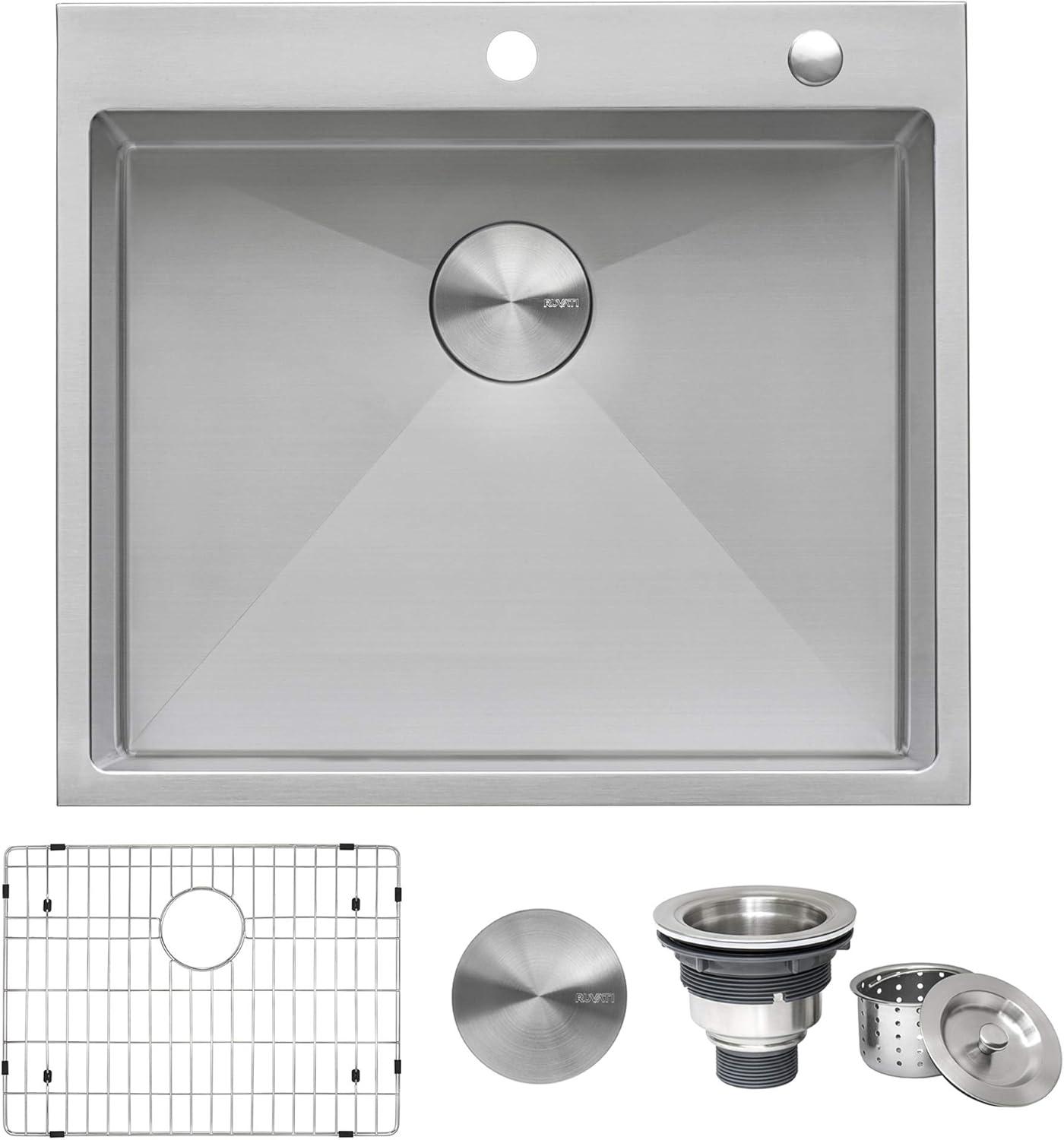 Ruvati 21 inch Drop-in Topmount Rounded 16 Gauge Stainless Steel Kitchen Sink Single Bowl