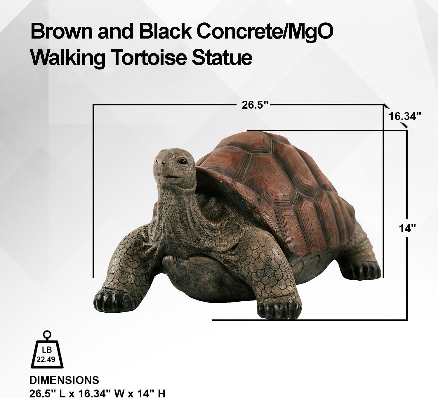 XBrand 28"L Brown and Black Concrete/MgO Walking Tortoise Statue, Indoor or Outdoor Décor, Garden Sculptures, Turtle Garden Statue