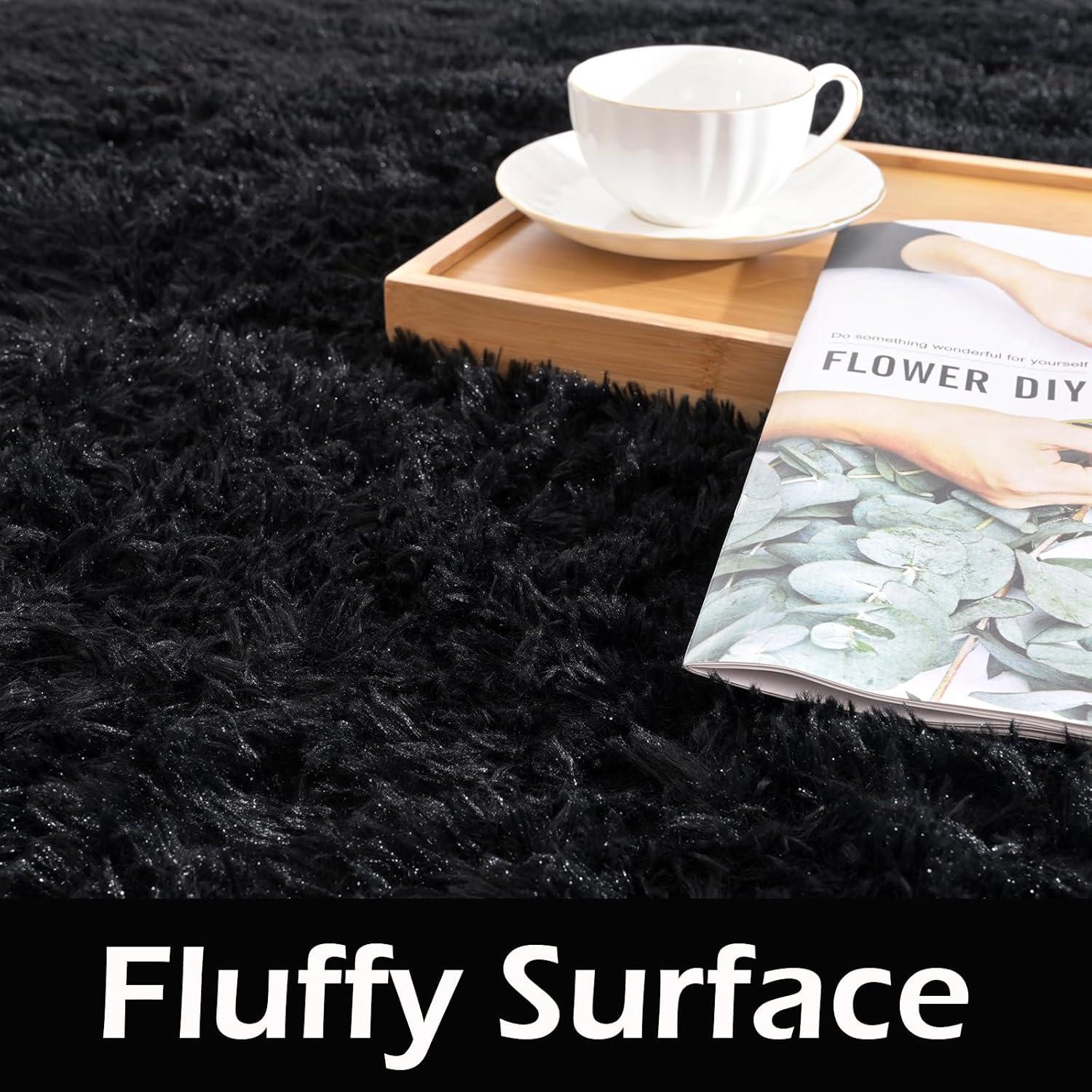 YJ.GWL Soft Fluffy Area Rugs for Bedroom Shaggy Living Room Rug Carpets for Bedroom Home Decor,4'x6',Black