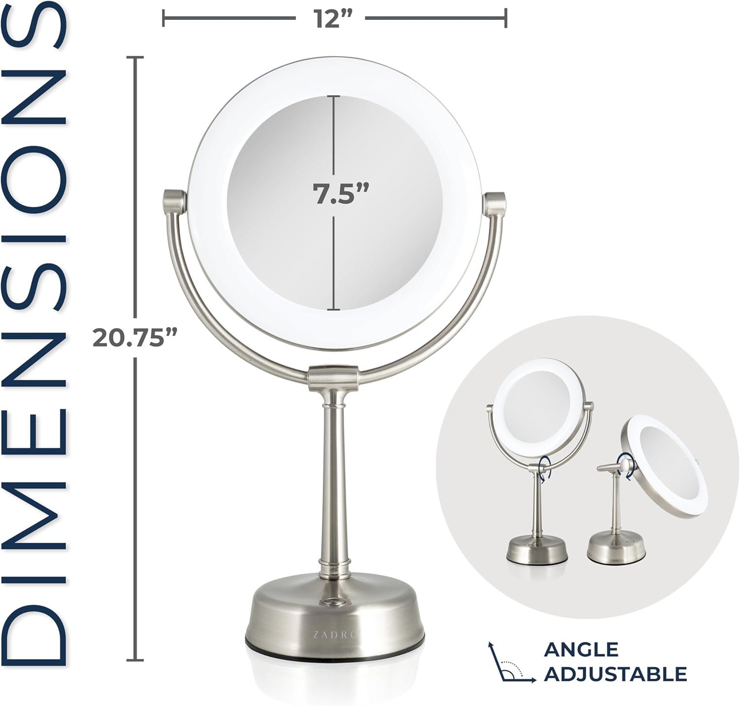 Customizable Sunlight LED Lighted Vanity Mirror - Zadro: 10x Magnifying, Round Shape, Metal & Glass Construction