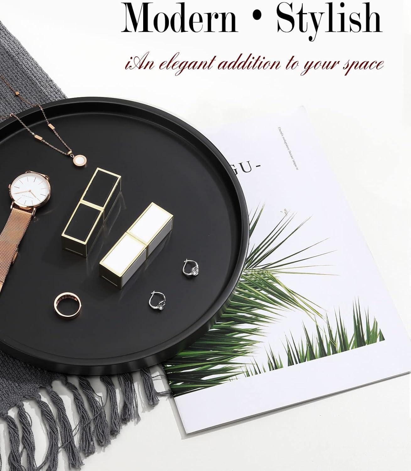 Shinowa Vanity Tray, Resin Bathroom Decorative Tray Catchall Organizer Jewelry Dish Tray for Bathroom Bedroom Counter-top Vanity Organization Vanity Table Jewelry Organizer, Matte Black