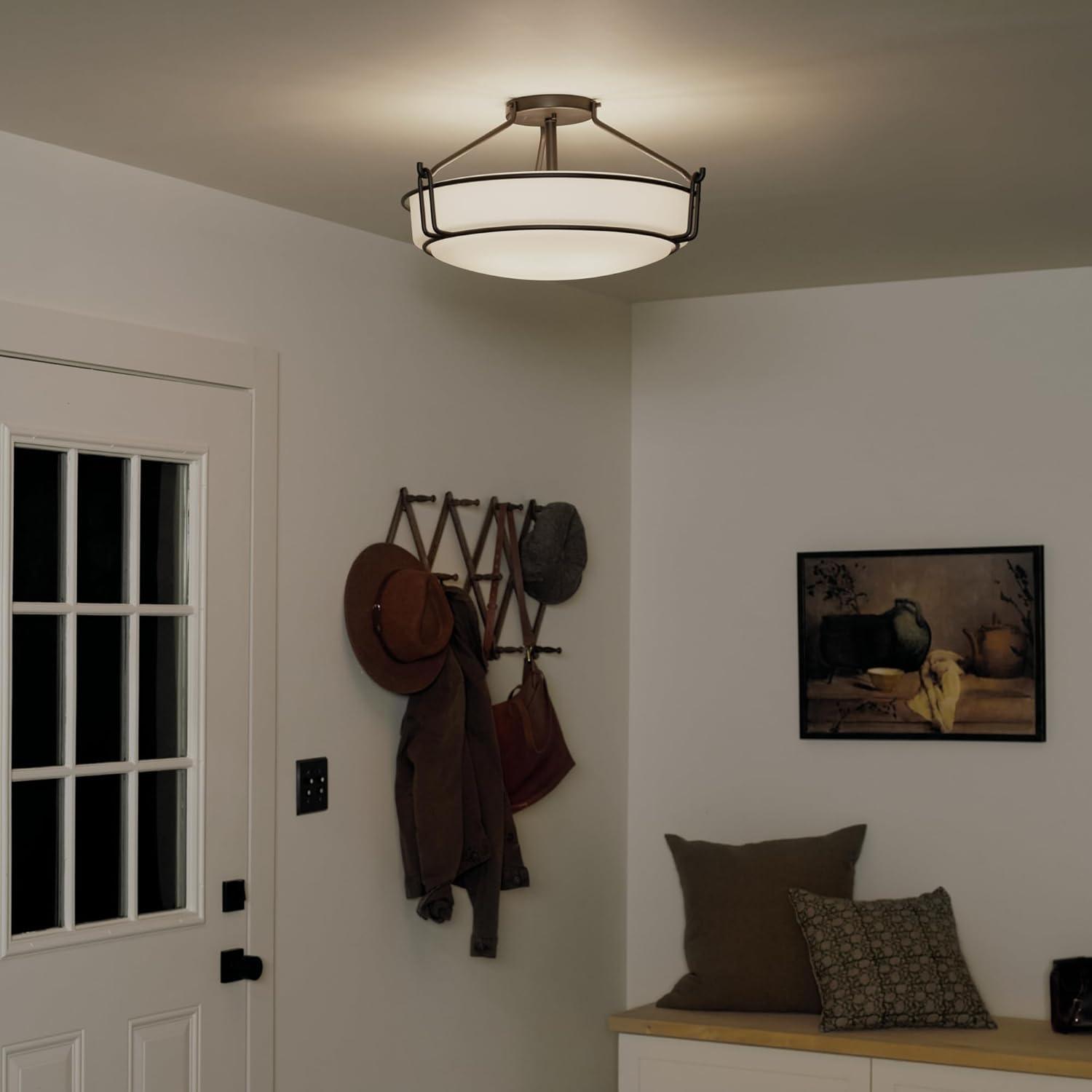 Alkire 22" Olde Bronze Semi-Flush Ceiling Light with Satin Etched Glass