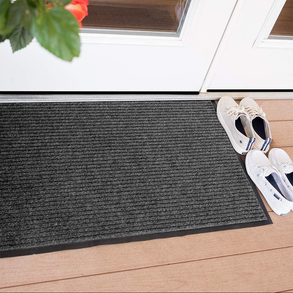 Charcoal 2' x 3' Poly Fiber Entrance Mat with Vinyl Backing