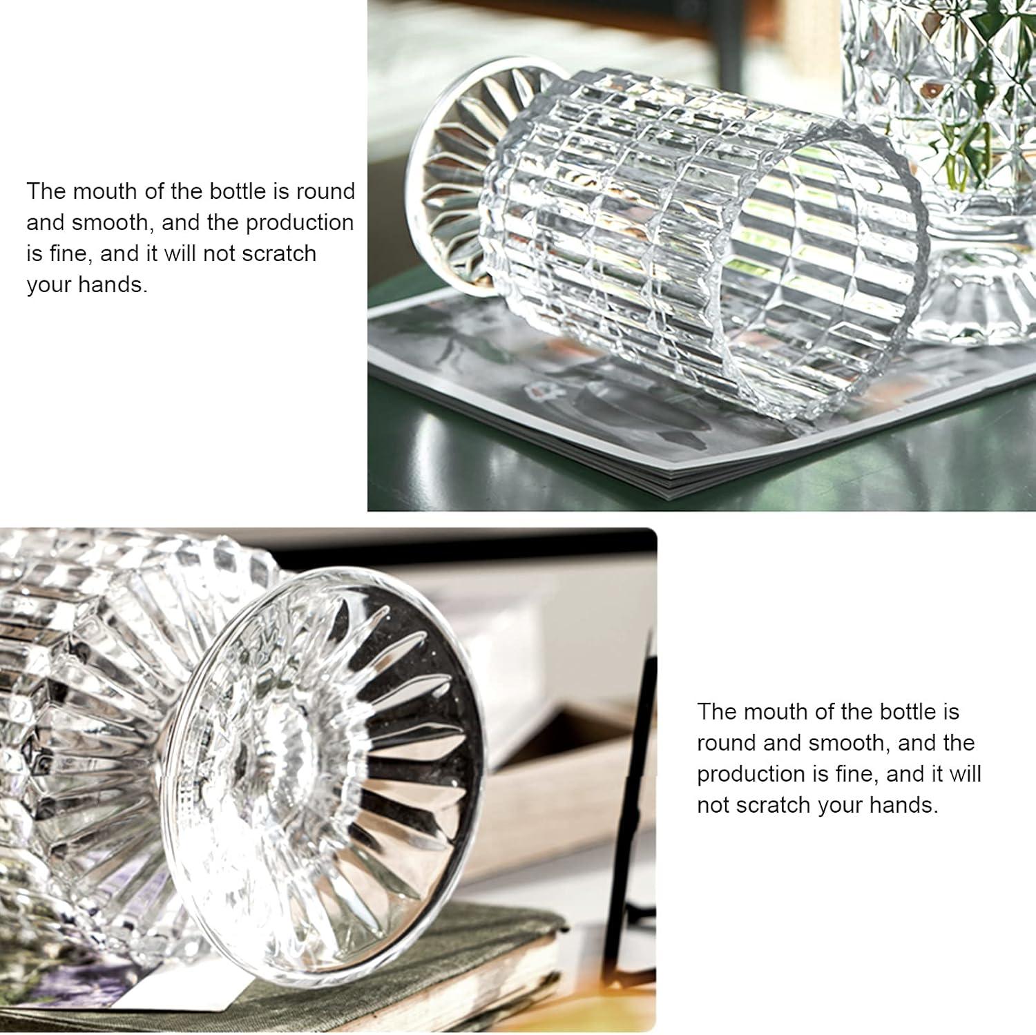 7 Inch Modern Glass Vase with Embossed Ribbed Base - Clear Hydroponic Design for Home Decor, Weddings Party Living Room, Dining Table Floral Arrangement Centerpiece