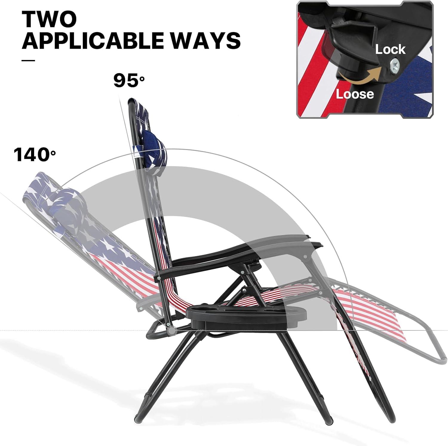 American Flag Outdoor Zero Gravity Recliner with Cup Holder