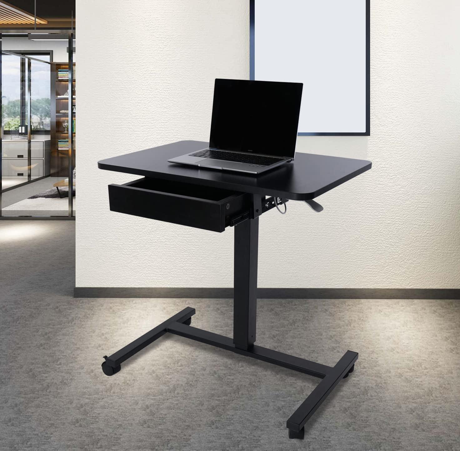 Height Adjustable Mobile Laptop Desk Cart With Drawer - 28" X 19"