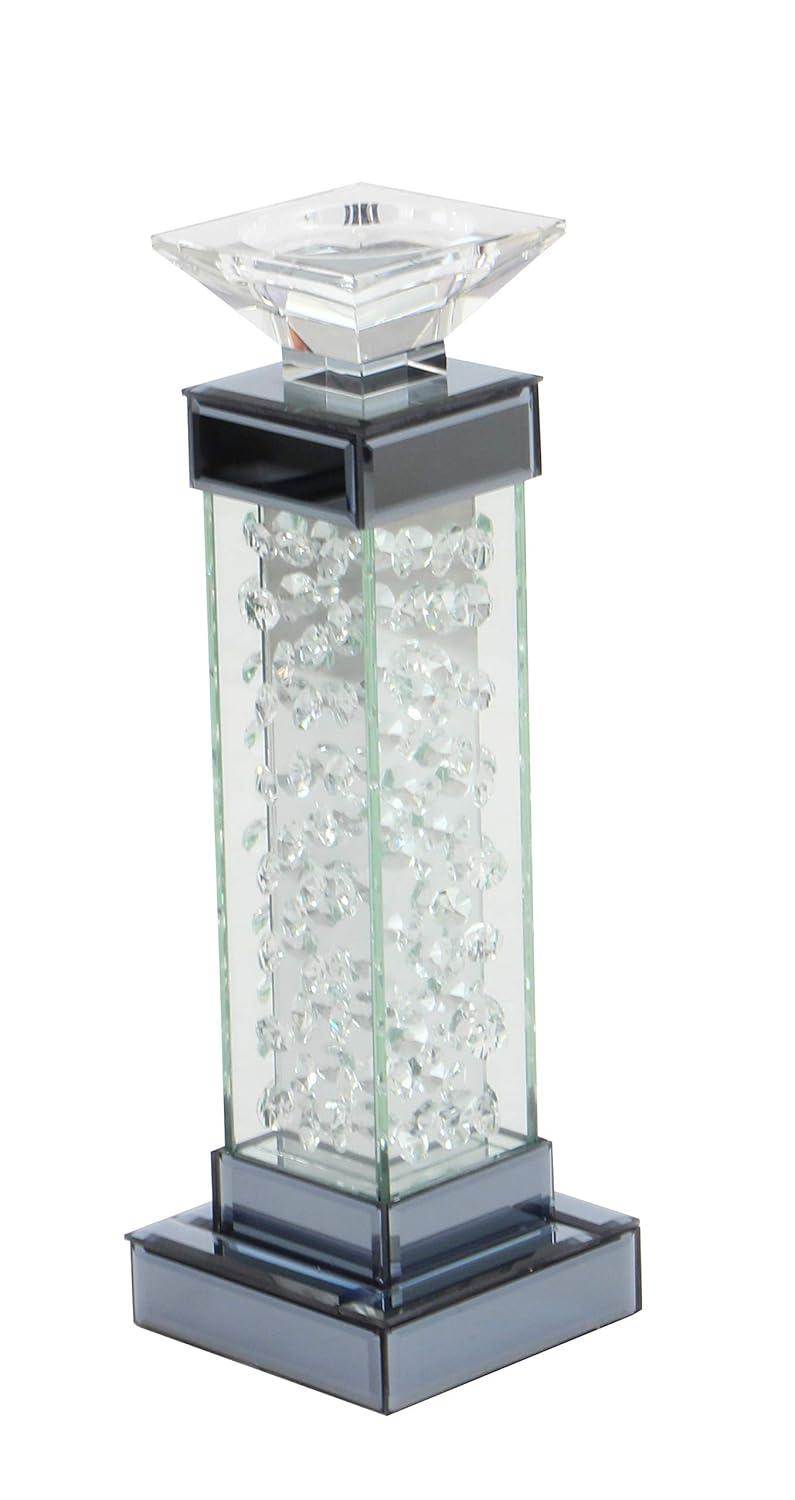 DecMode Silver Glass Pillar Candle Holder with Floating Crystals